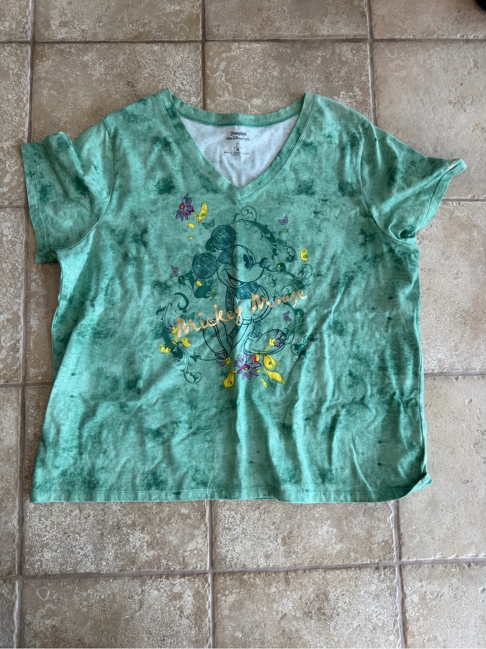 Disney Green Tie-Dye Mickey Mouse V-Neck Tee